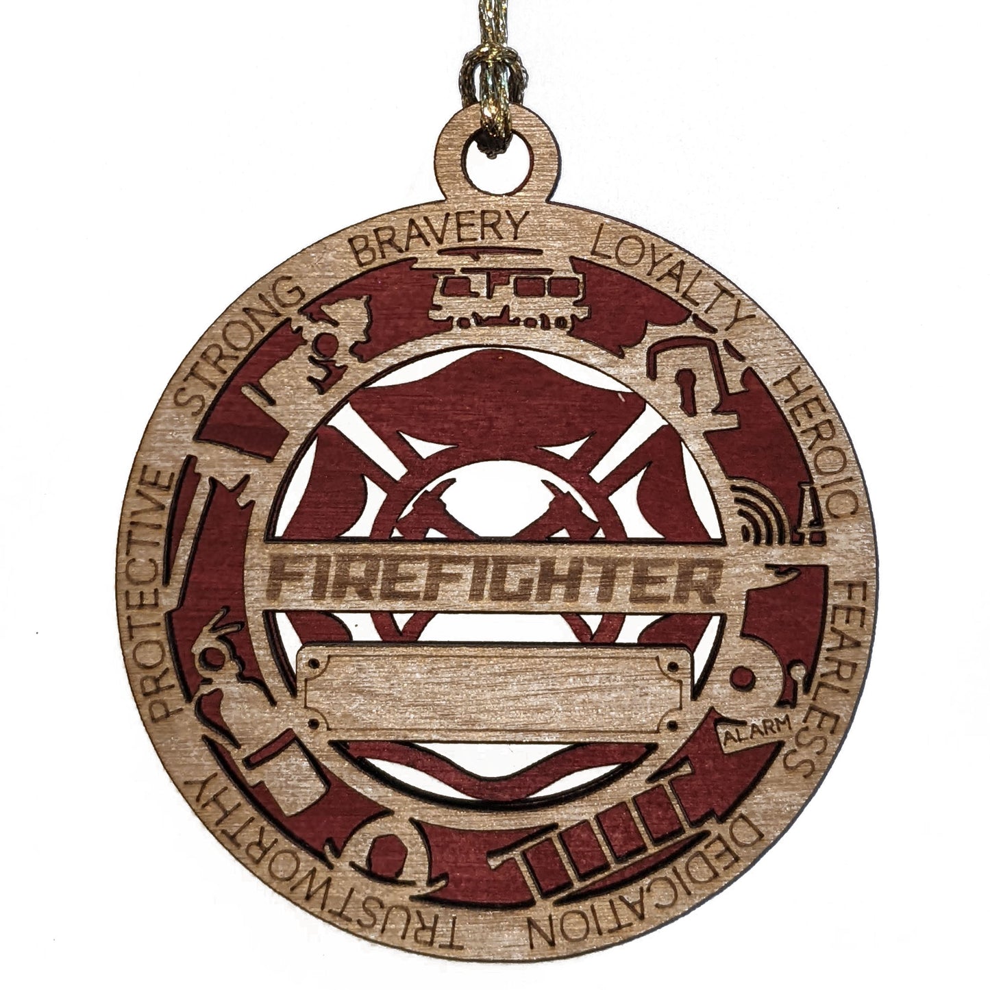 3" Laser Cut Handcrafted Wooden Personalized Firefighter Christmas Ornament - Custom Fireman Xmas Decor with Cut Background