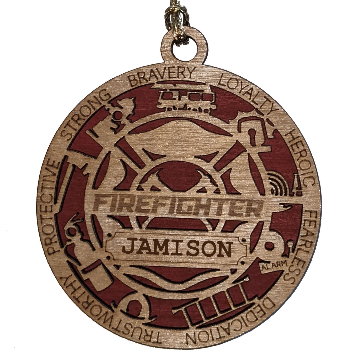 3" Laser-Cut Handcrafted Wooden Personalized Firefighter Christmas Ornament - Custom Fireman Holiday Decor with Solid Background