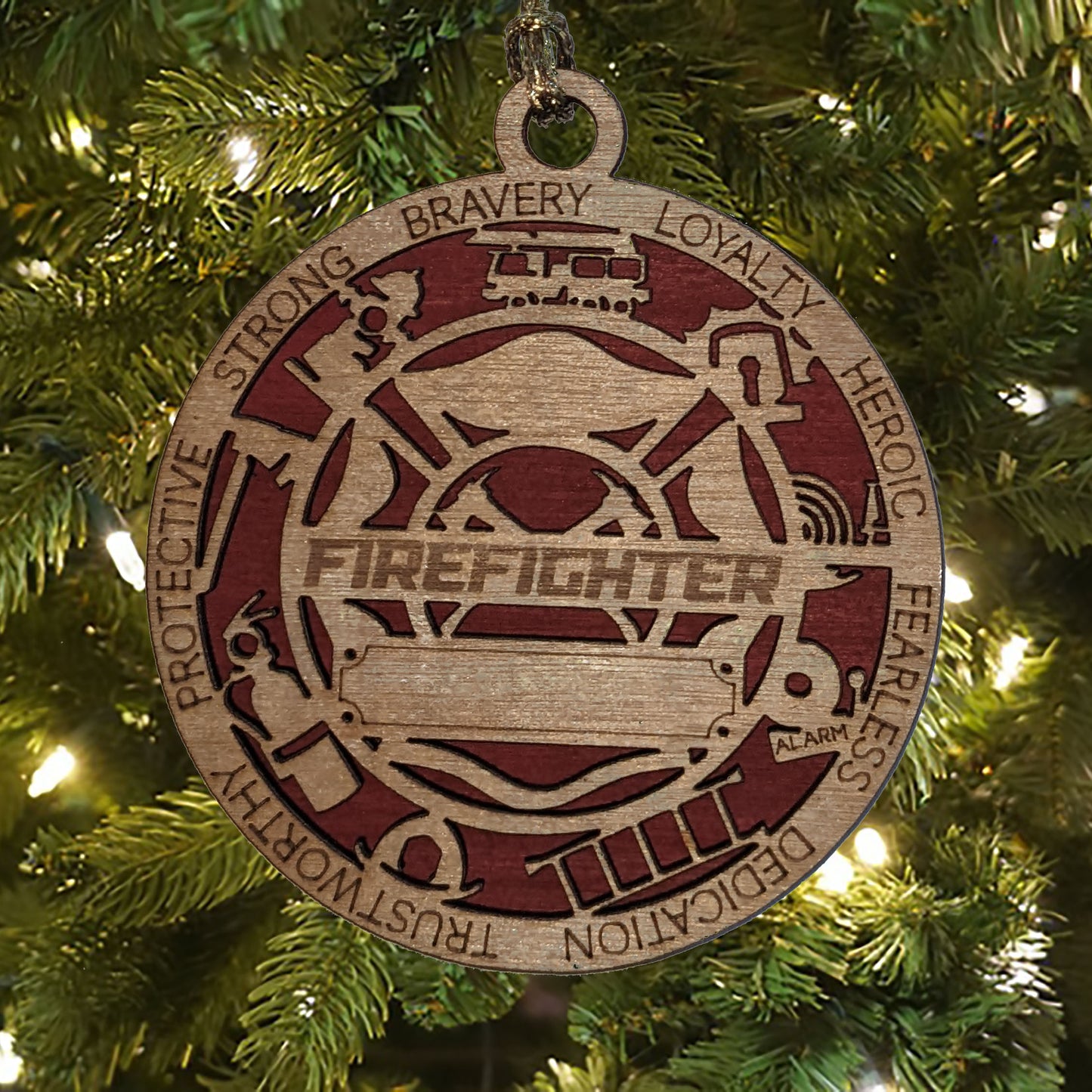 3" Laser-Cut Handcrafted Wooden Personalized Firefighter Christmas Ornament - Custom Fireman Holiday Decor with Solid Background