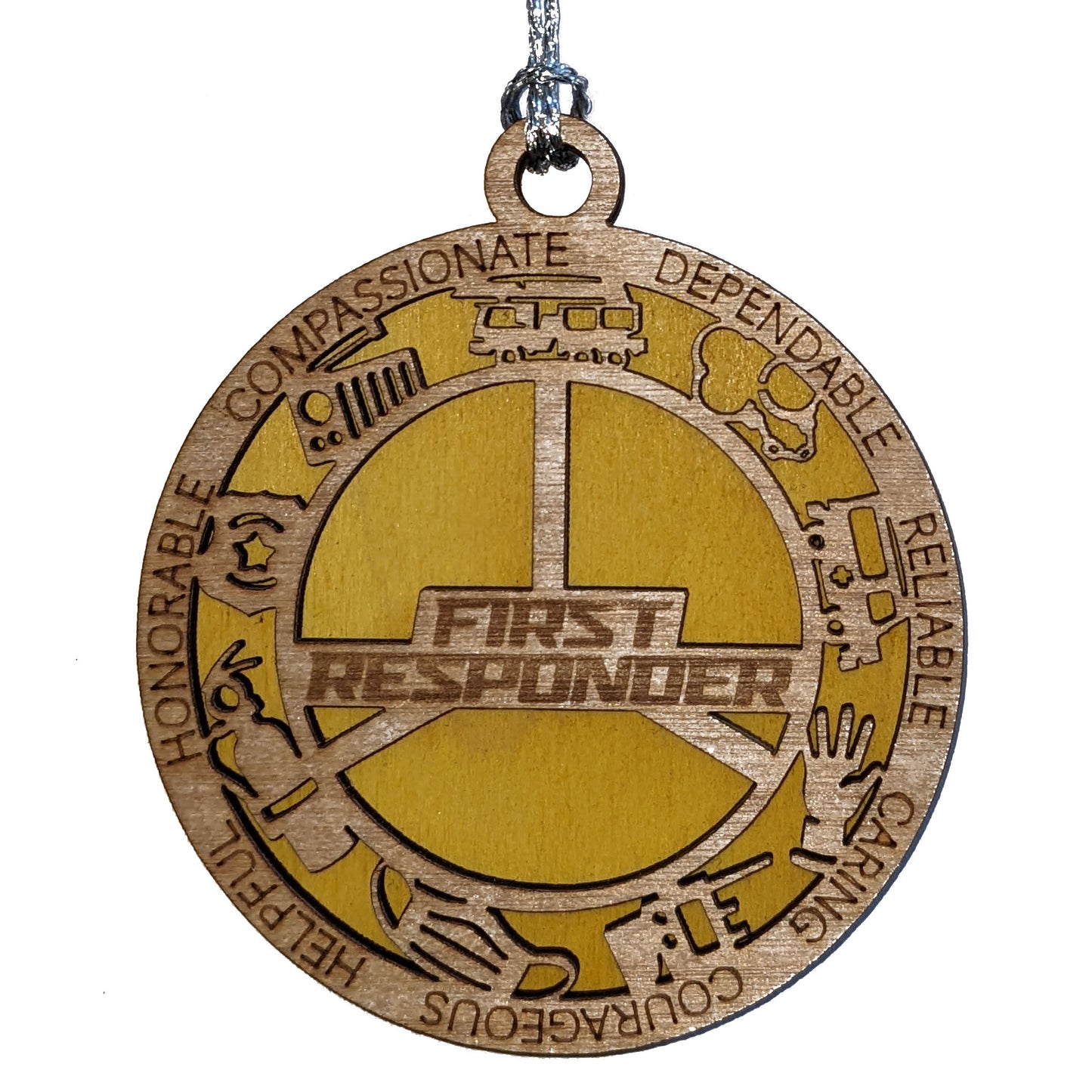3" Laser-Cut Handcrafted Wooden First Responder Christmas Ornament with Unique Cut Background - Custom Heroic Holiday Decor