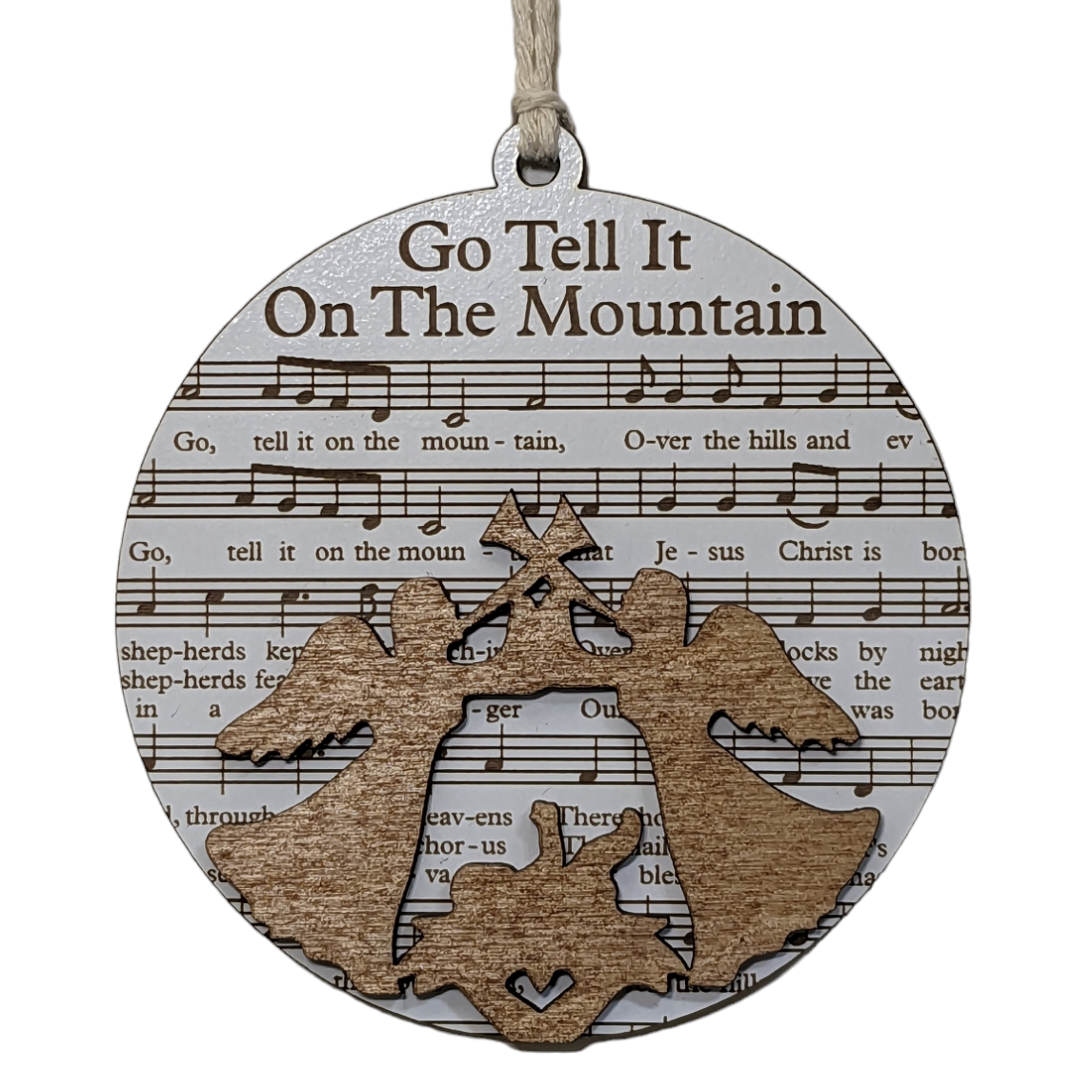 3.5" Laser Engraved Christmas Ornament - Go Tell It on the Mountain Sheet Music Design, Holiday Decor, Musical Theme, Unique Xmas Gift