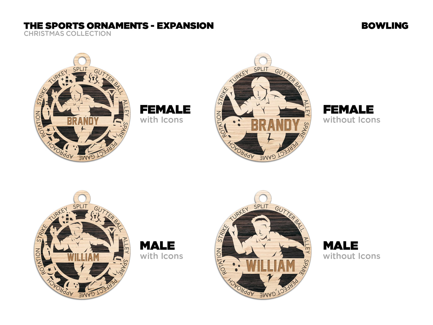 Male Bowling laser cut personalized wood ornament