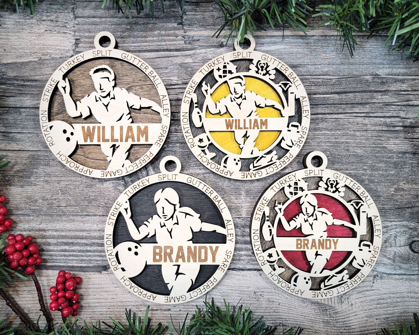 Male Bowling laser cut personalized wood ornament