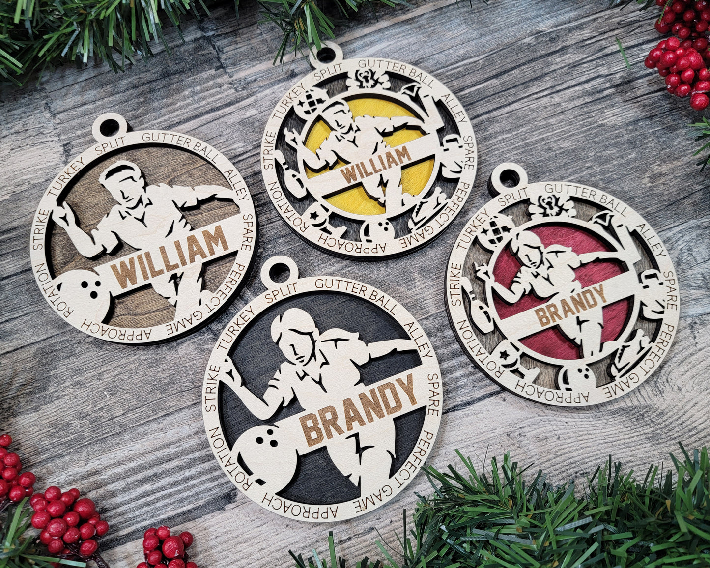 Male Bowling laser cut wood ornament