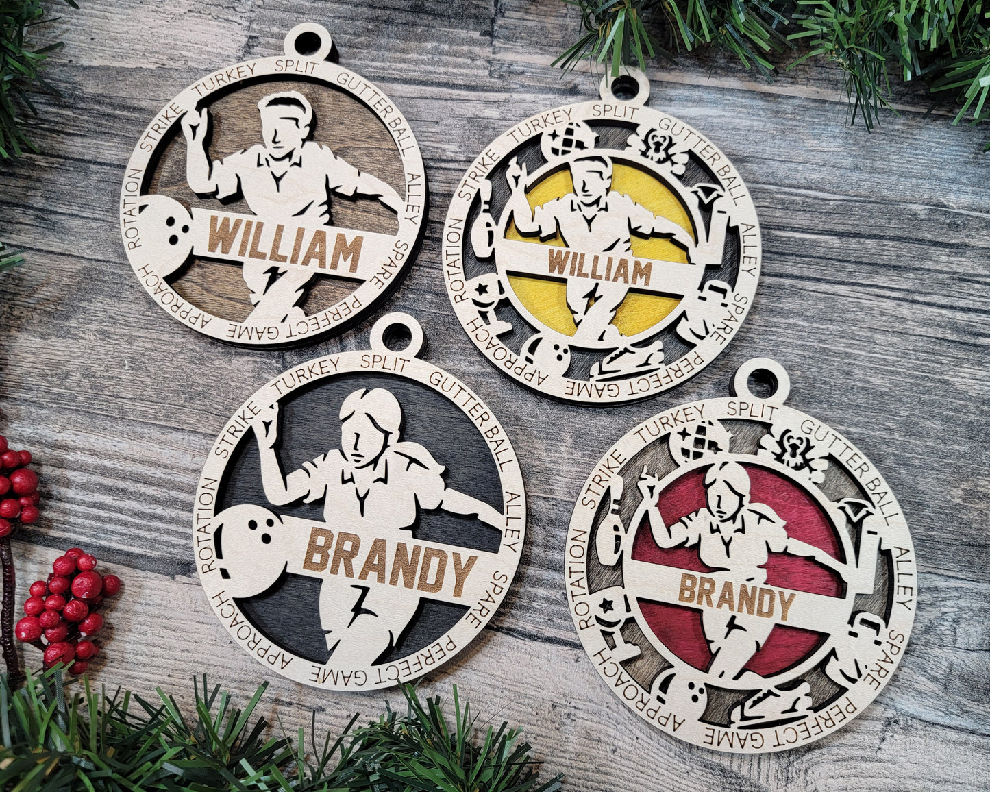 Male Bowling laser cut personalized wood ornament