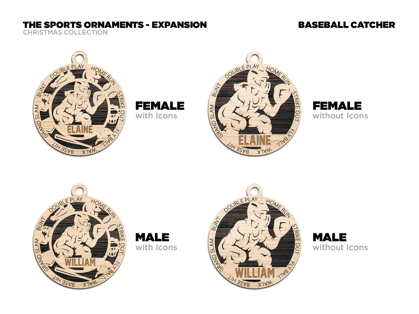 Female baseball/softball catcher laser cut personalized wood ornament