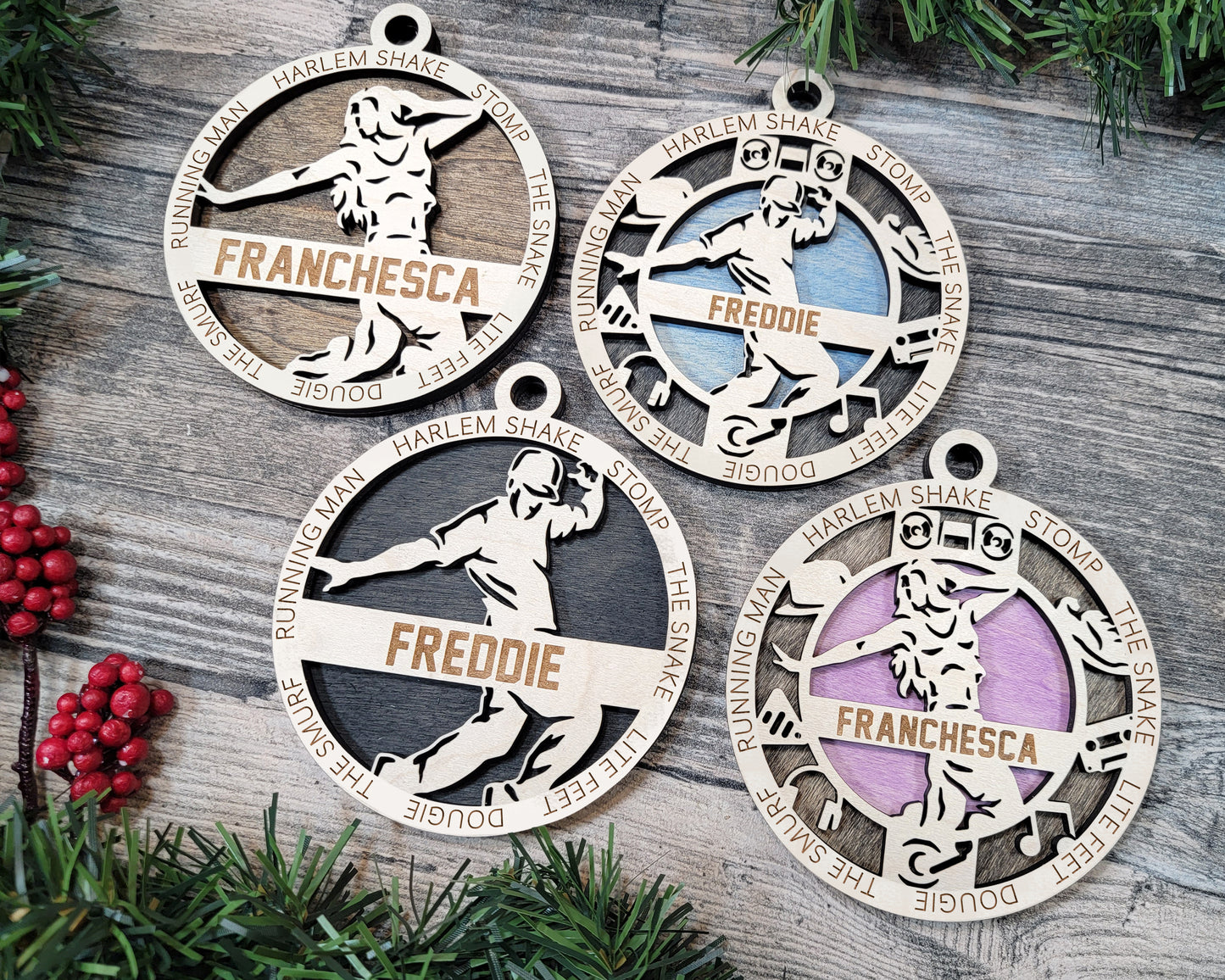 Male Hip Hop Dancer laser cut personalized wood ornament