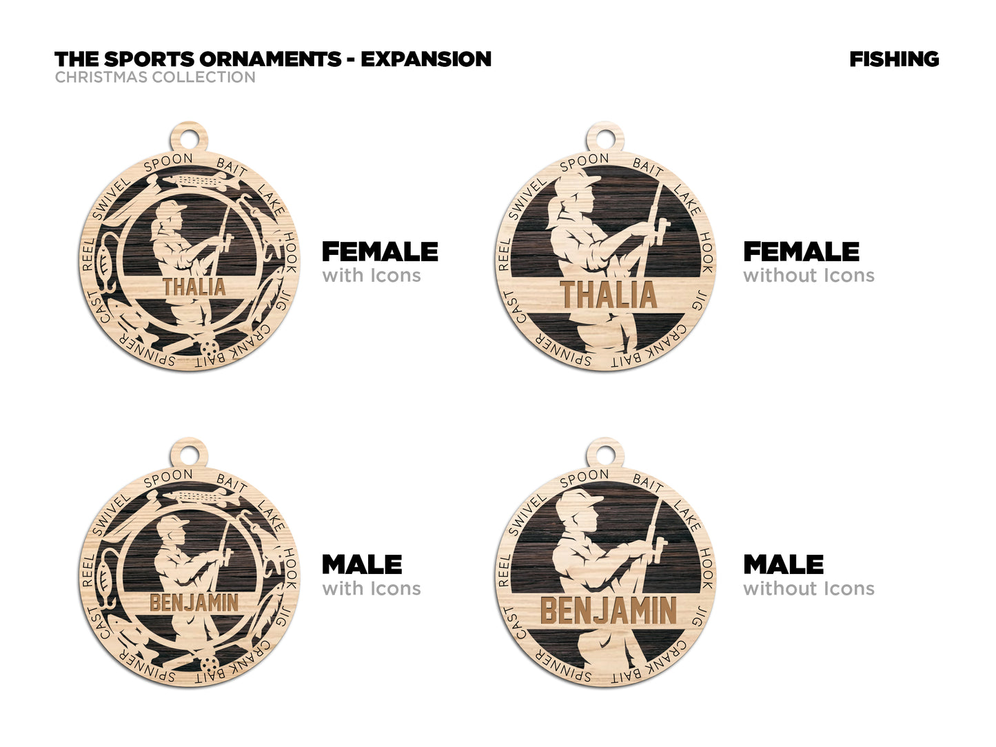 Male Fishing laser cut wood ornament