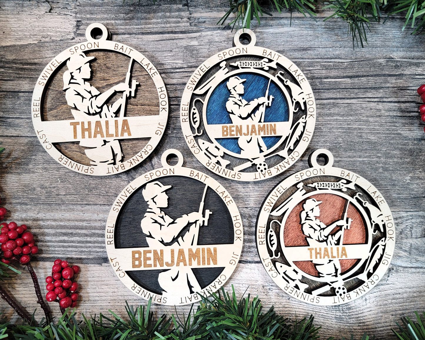 Male Fishing laser cut wood ornament