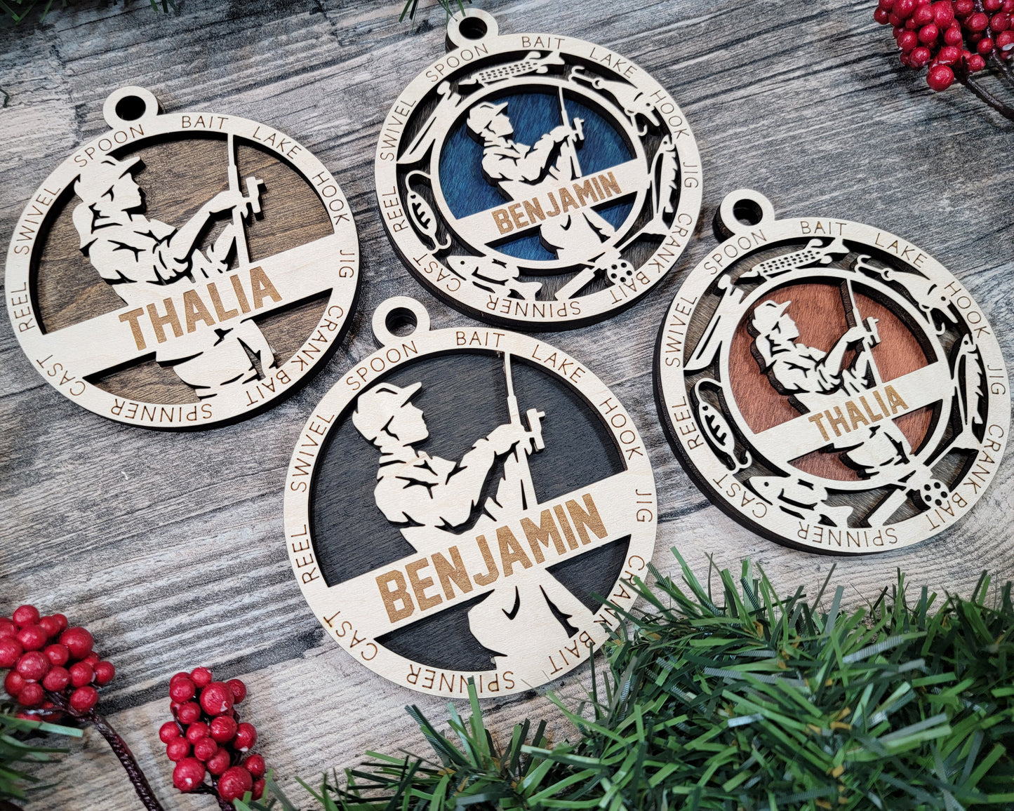 Male Fishing laser cut wood ornament