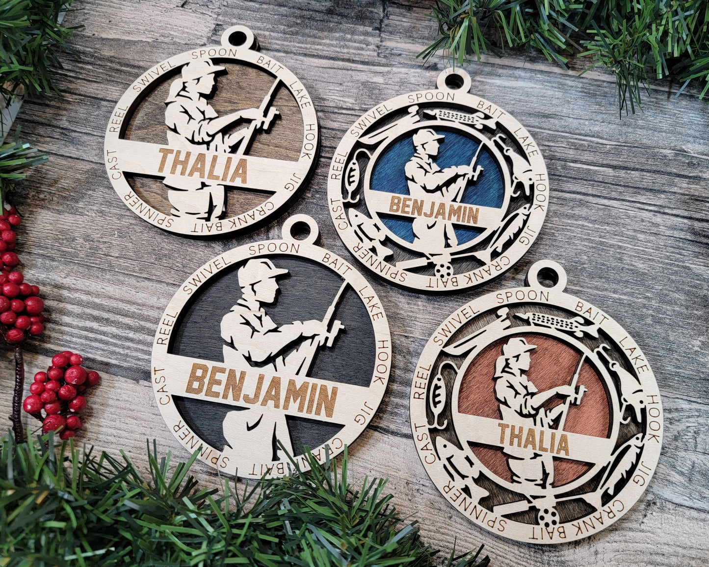 Male Fishing laser cut wood ornament