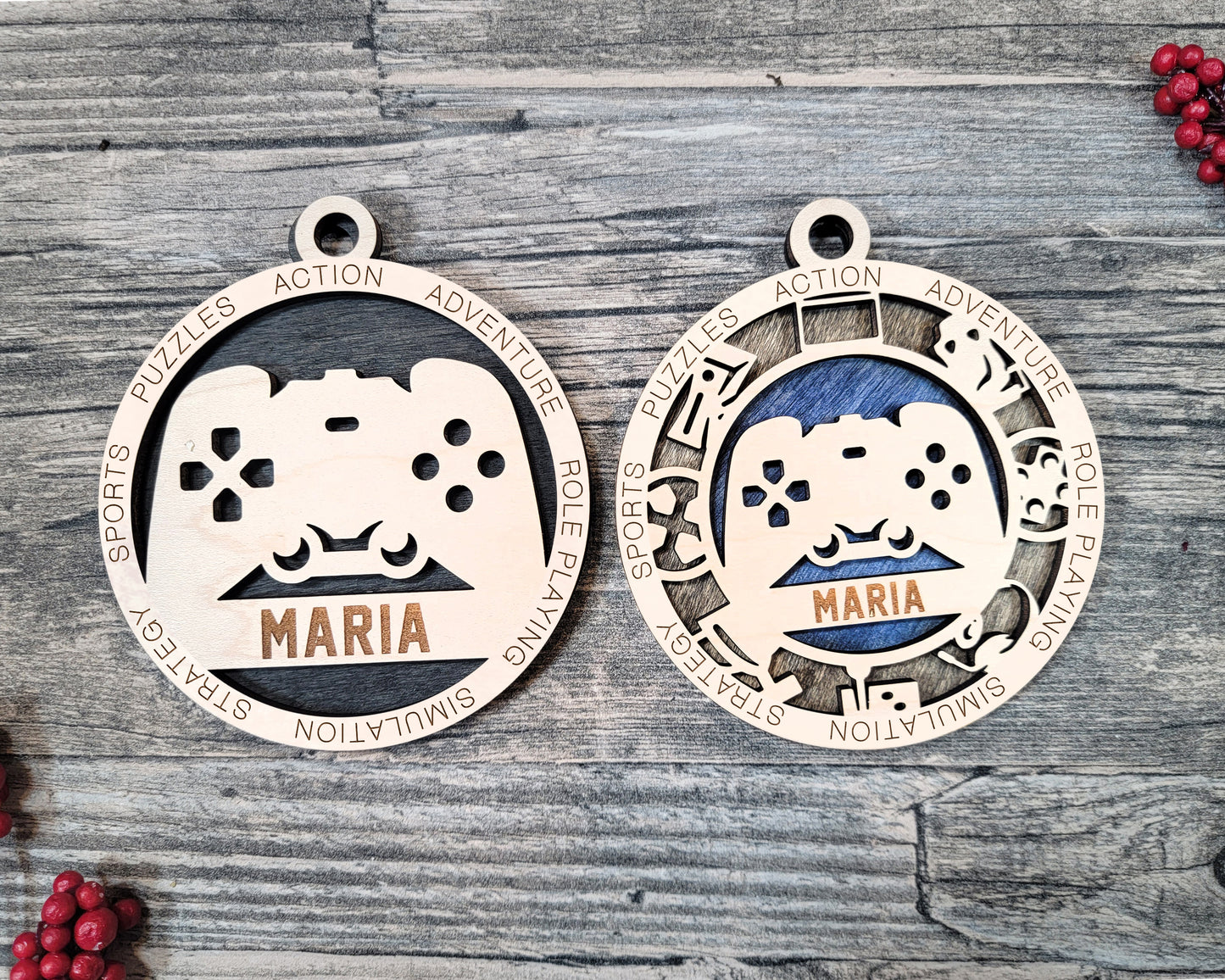 Gaming laser cut personalized wood ornament