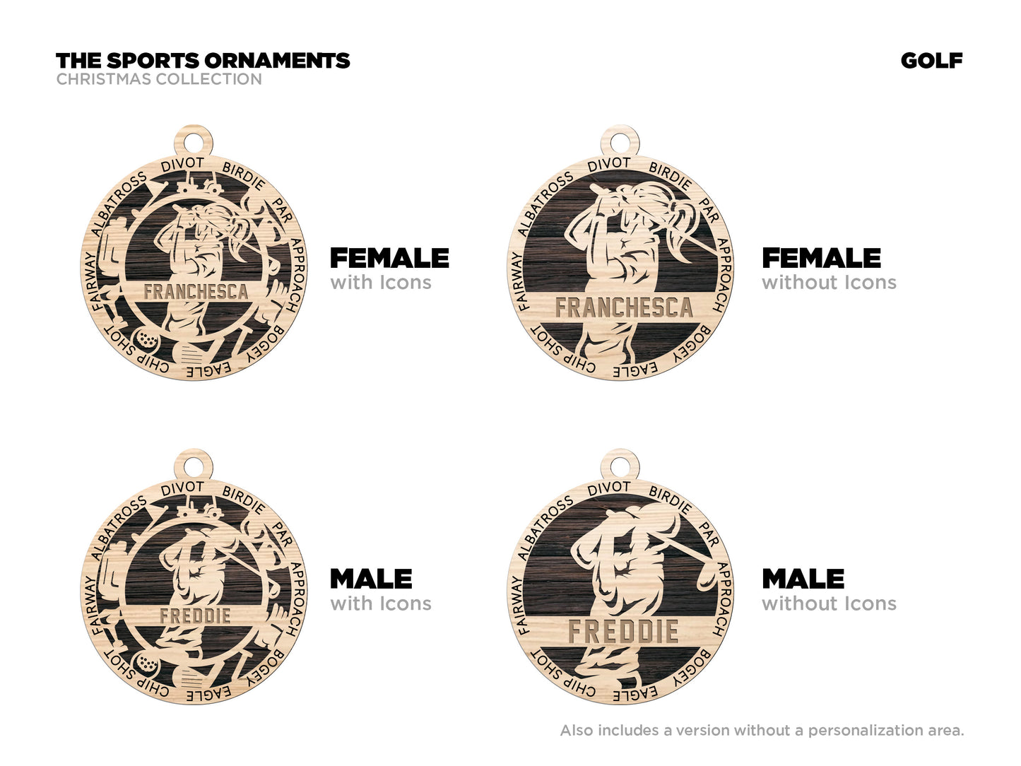 Male Golf laser cut personalized wood ornament