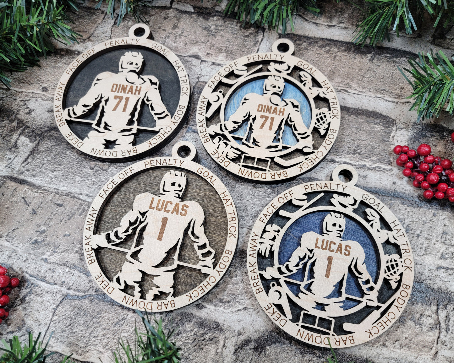 Female Hockey laser cut personalized wood ornament