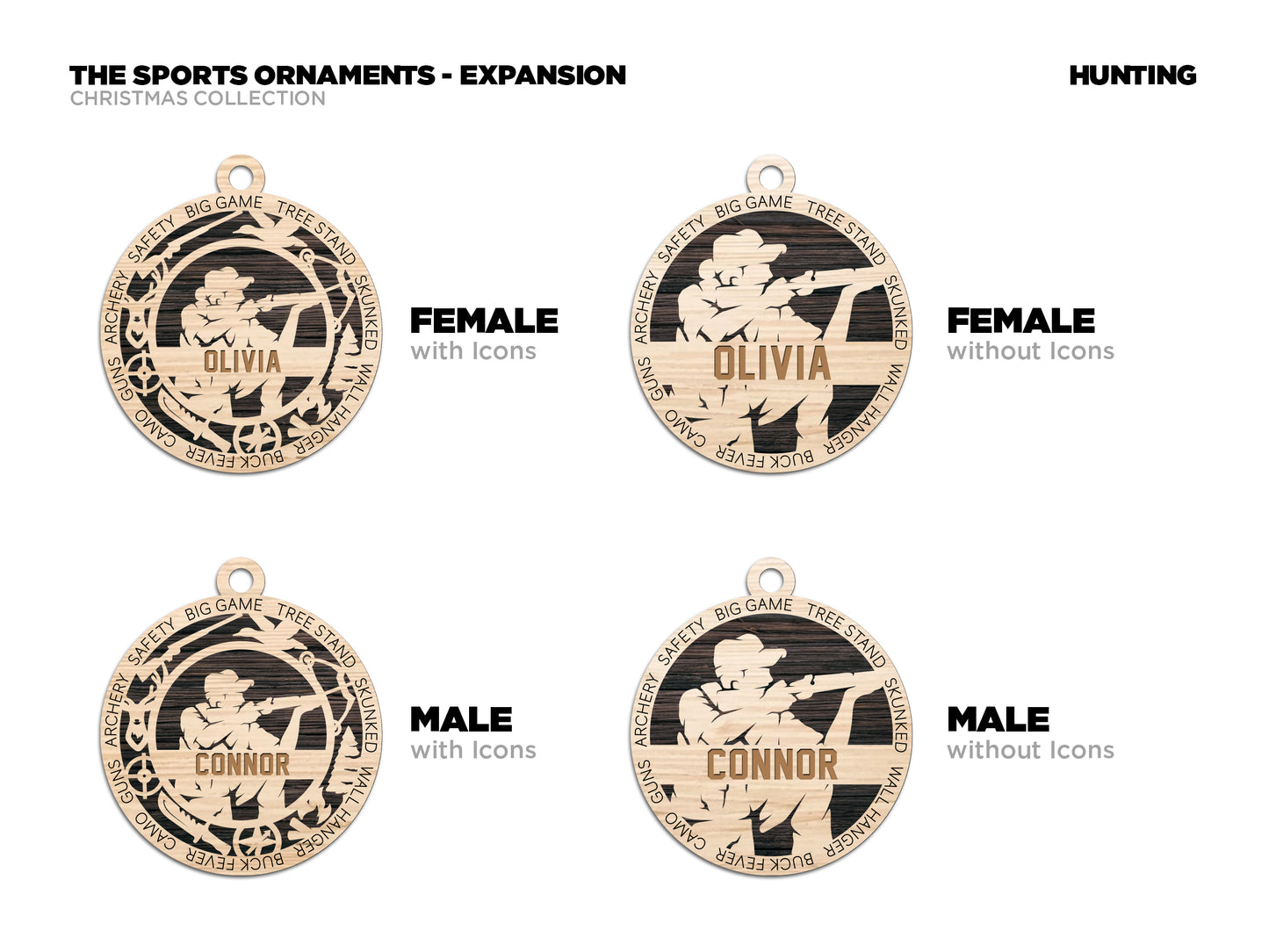Female Hunting laser cut personalized wood ornament