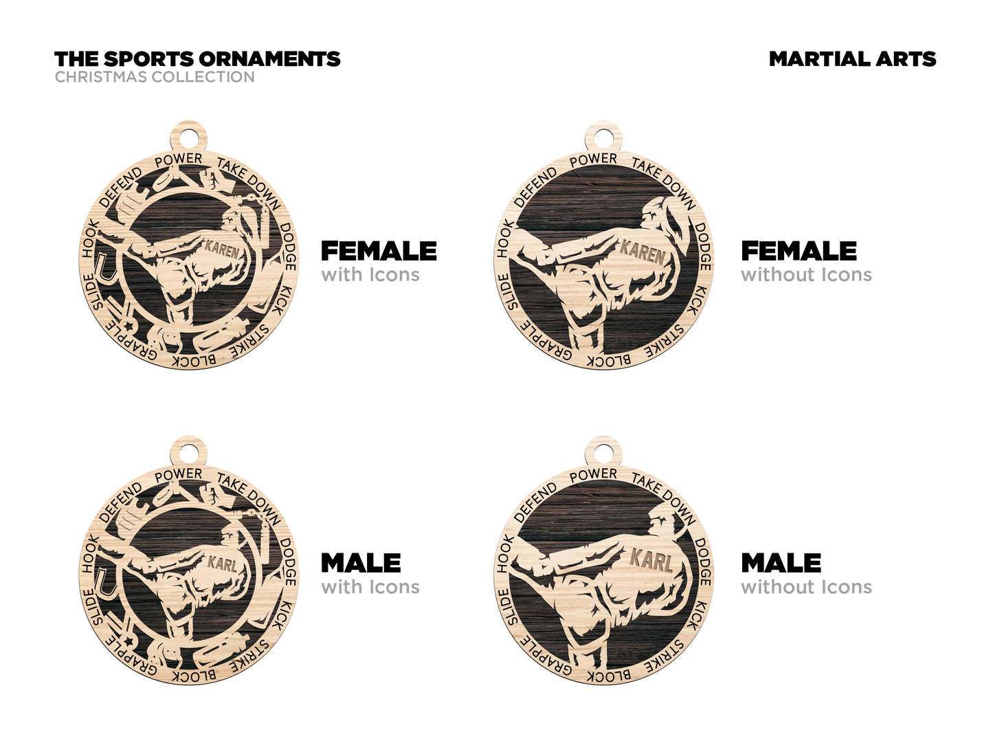 Male Martial Arts laser cut personalized wood ornament