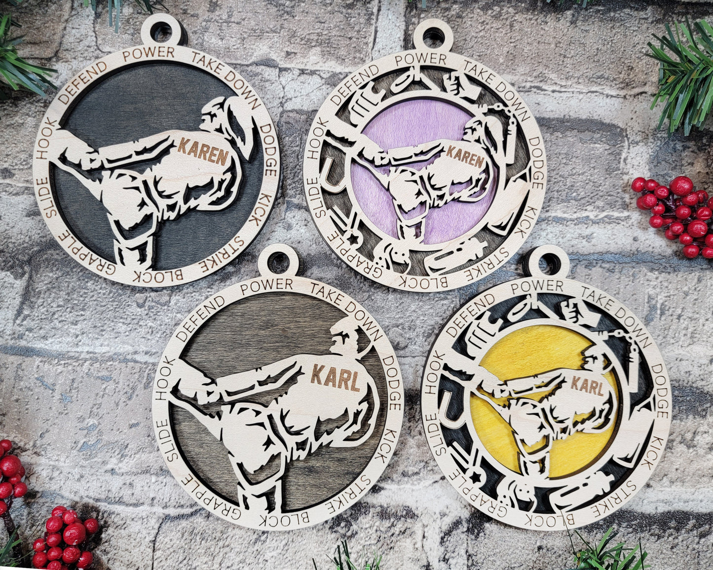 Male Martial Arts laser cut personalized wood ornament