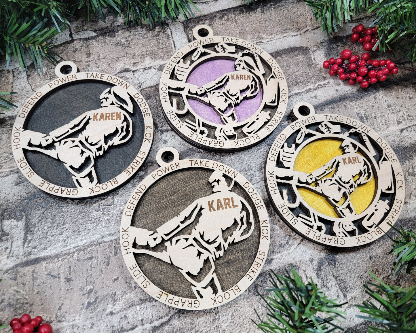 Male Martial Arts laser cut personalized wood ornament