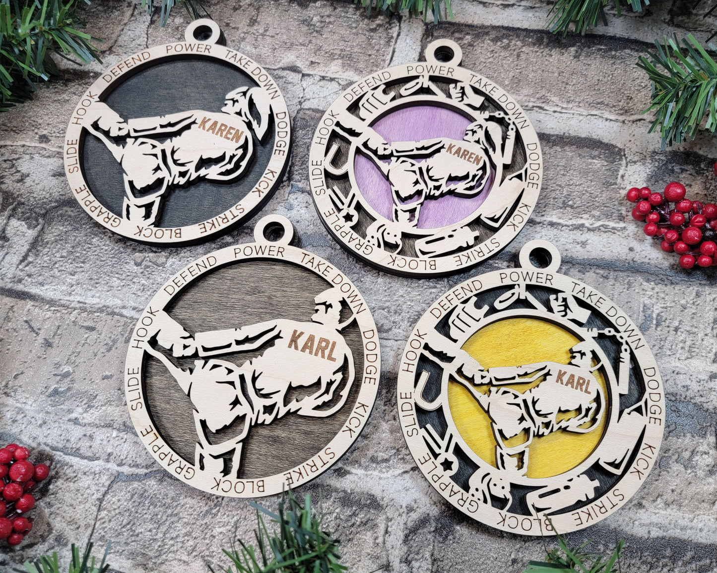 Male Martial Arts laser cut personalized wood ornament