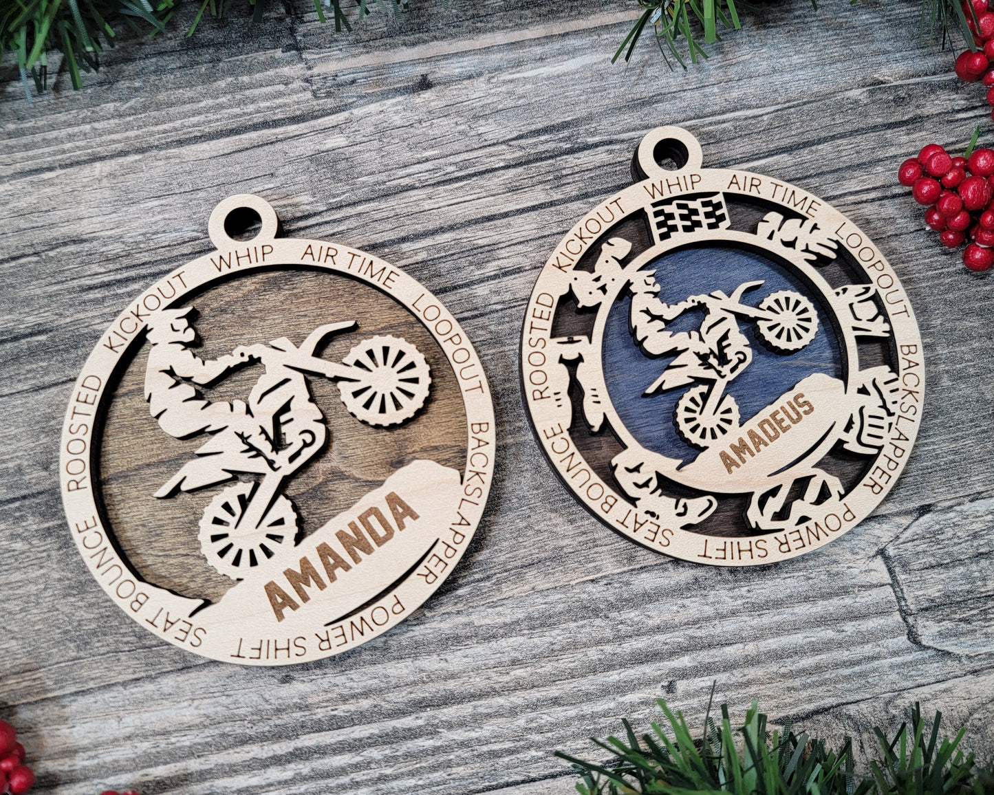 Motocross laser cut wood ornament