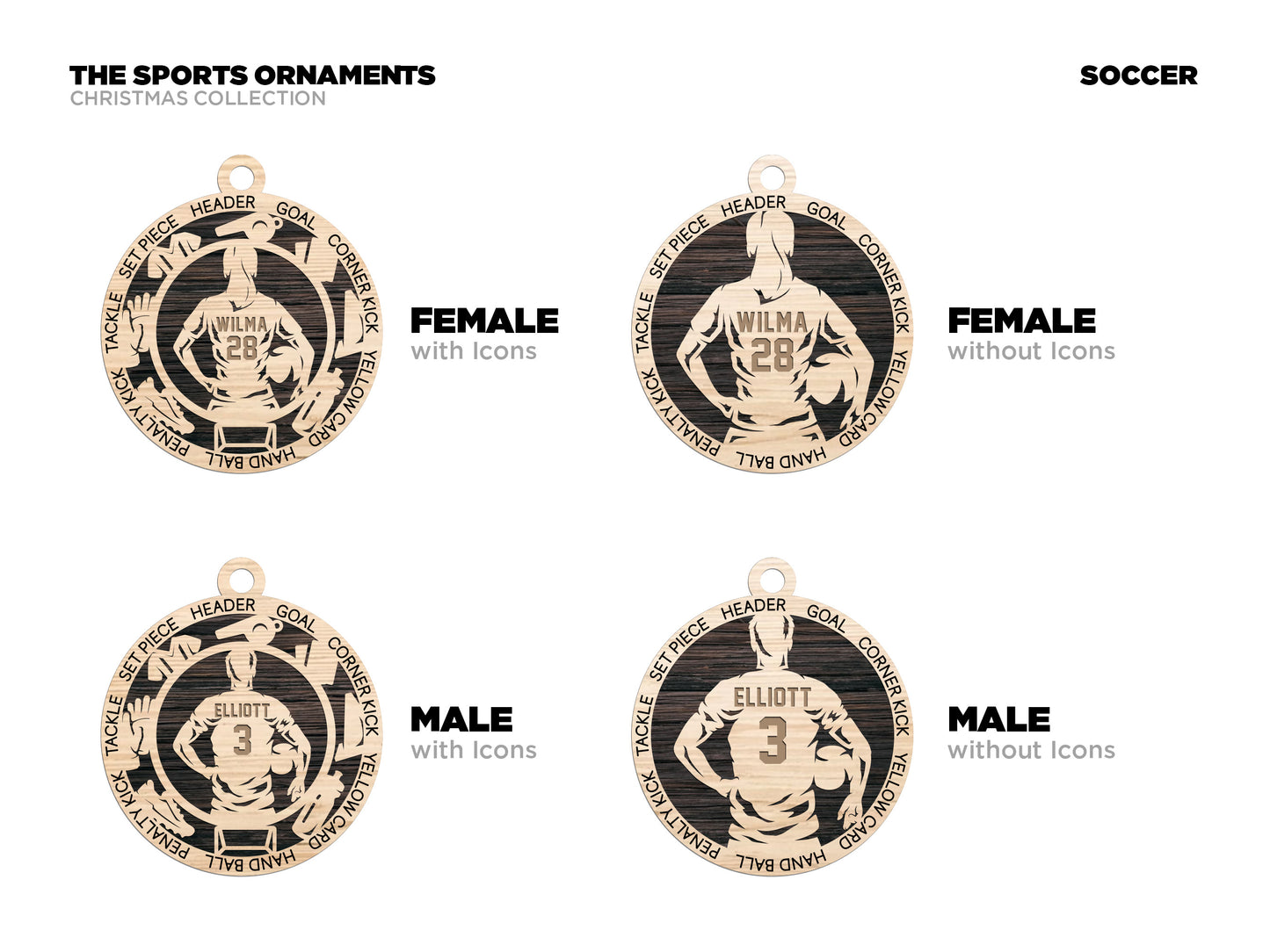 Male Soccer laser cut personalized wood ornament