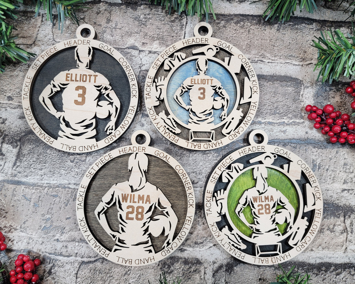 Male Soccer laser cut personalized wood ornament