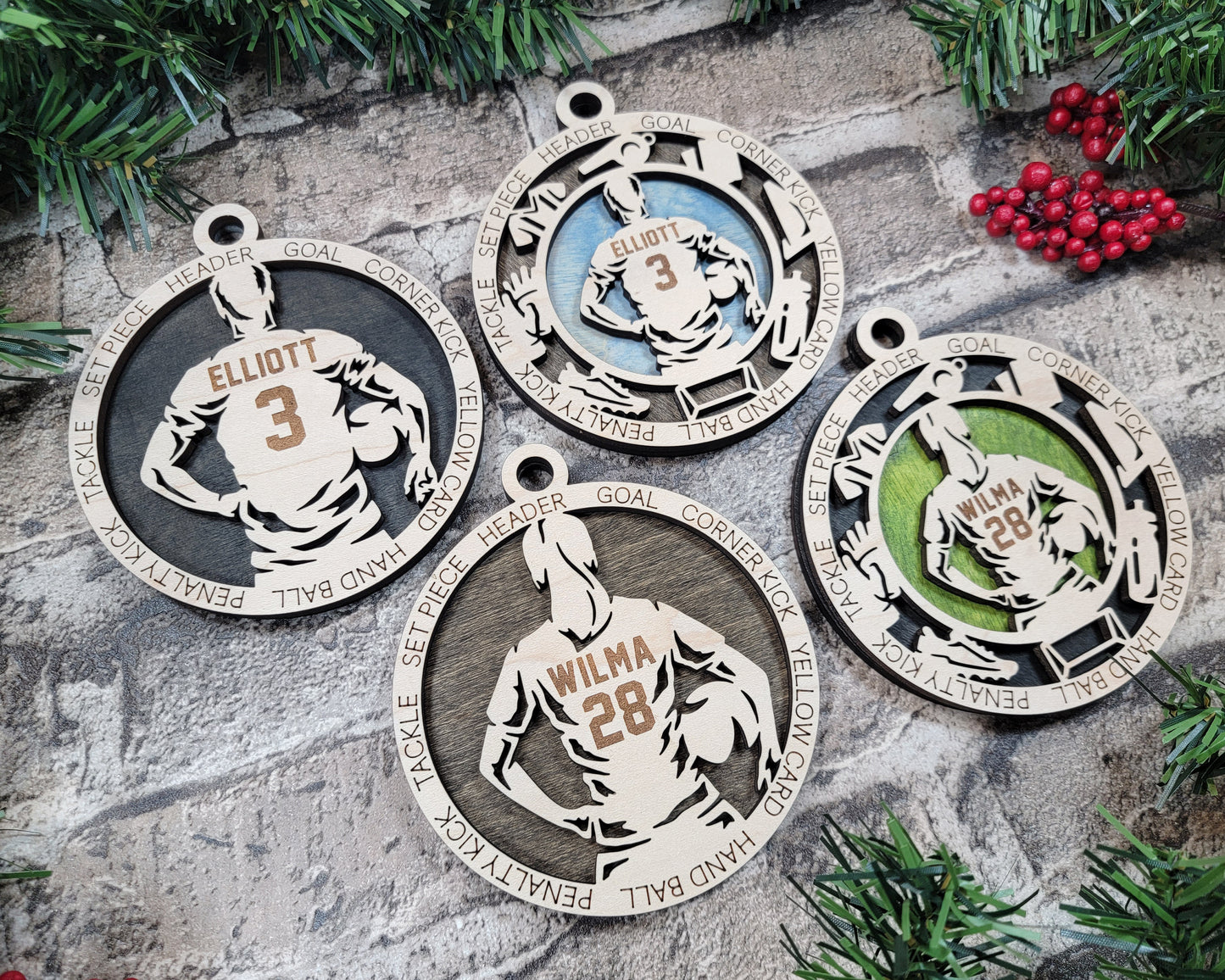 Male Soccer laser cut personalized wood ornament