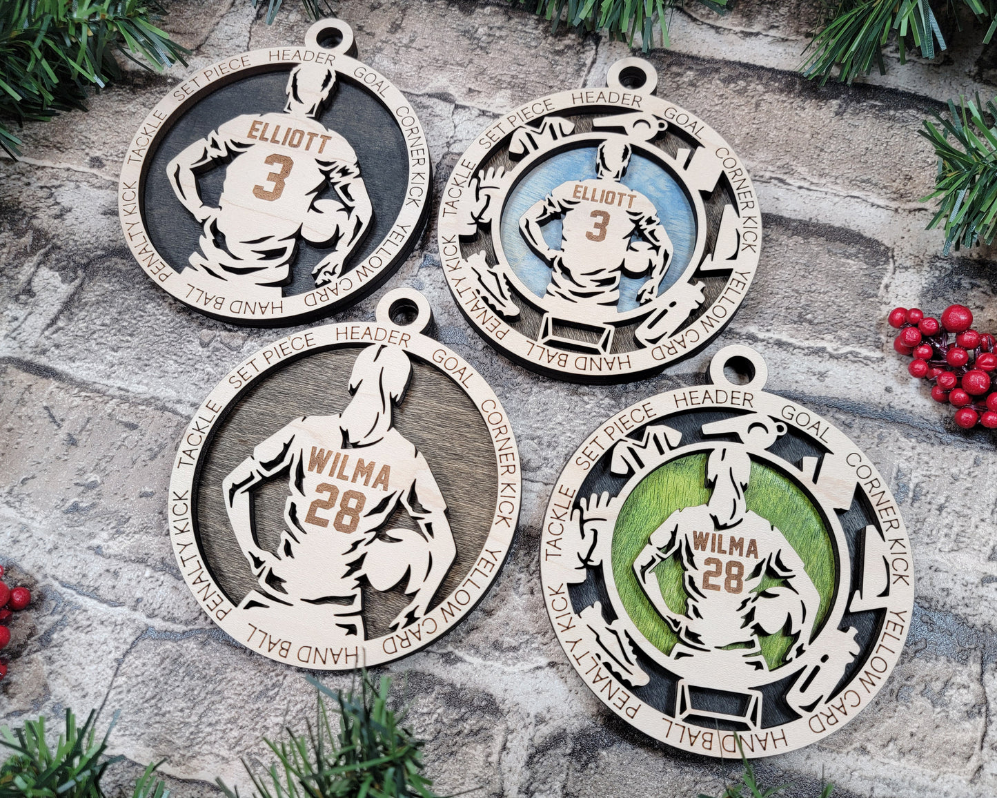 Male Soccer laser cut personalized wood ornament