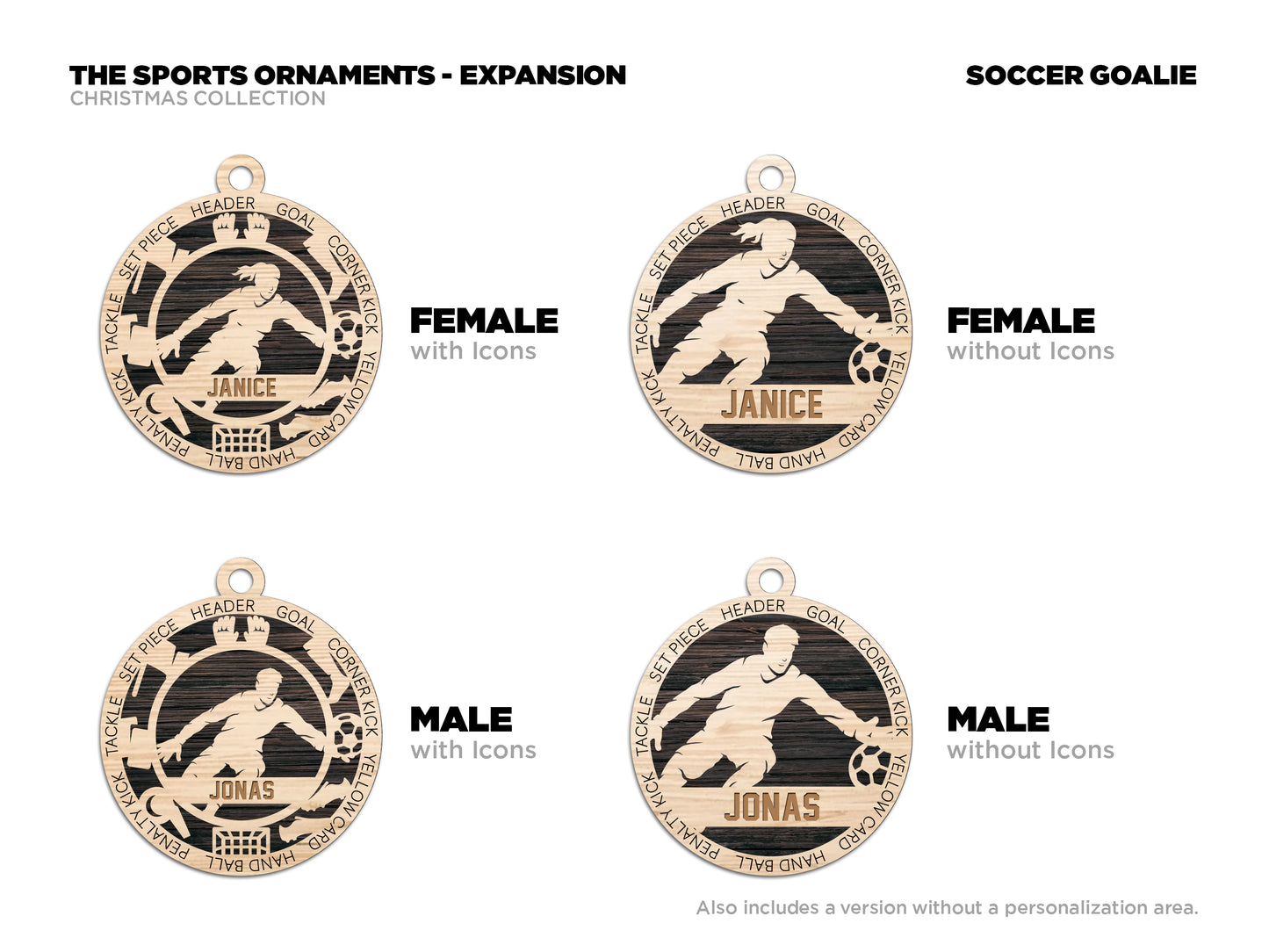 Female Soccer Goalie laser cut personalized wood ornament