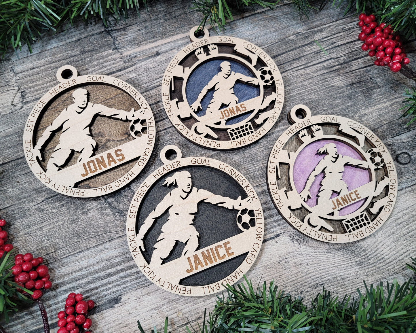 Female Soccer Goalie laser cut personalized wood ornament