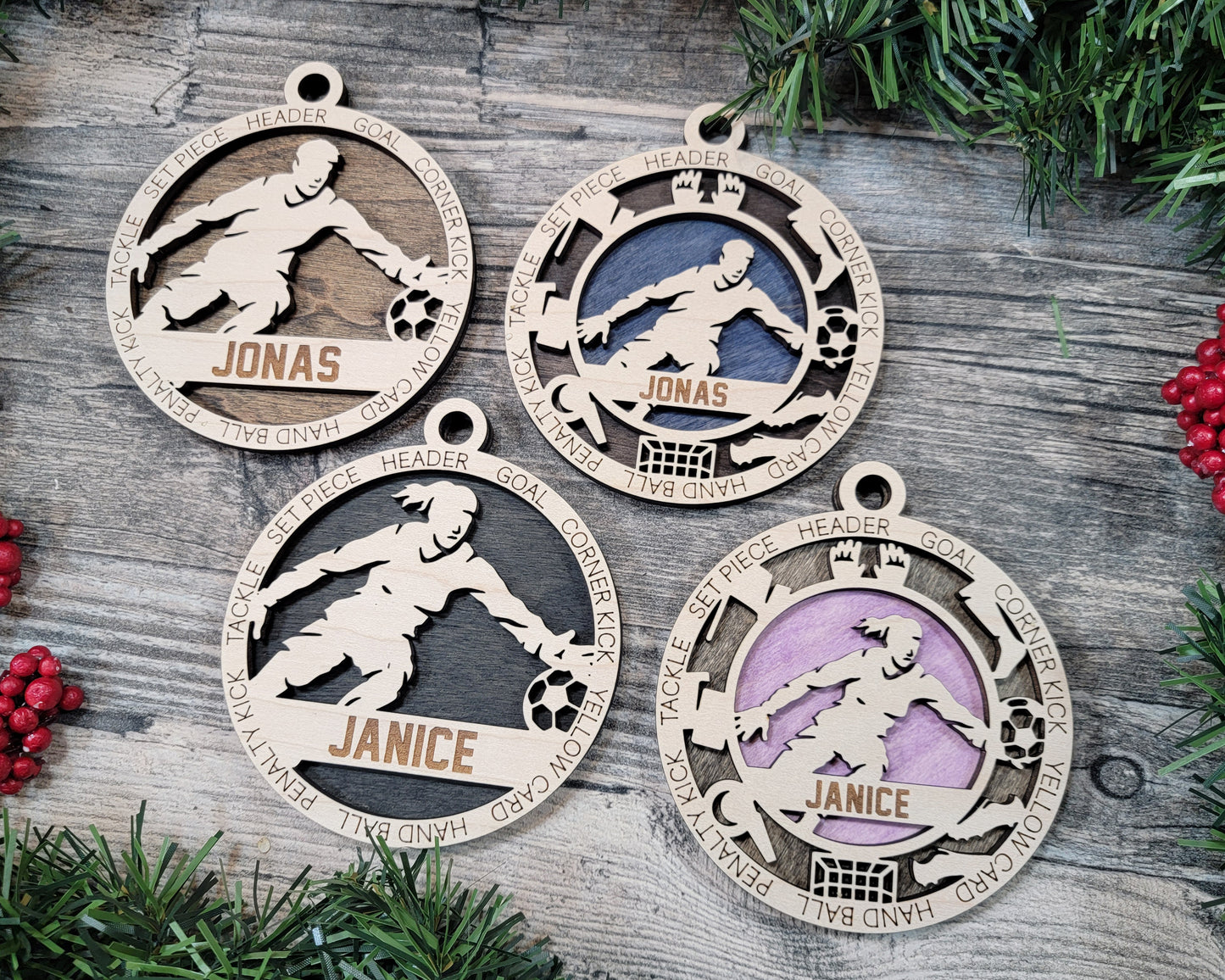 Female Soccer Goalie laser cut personalized wood ornament