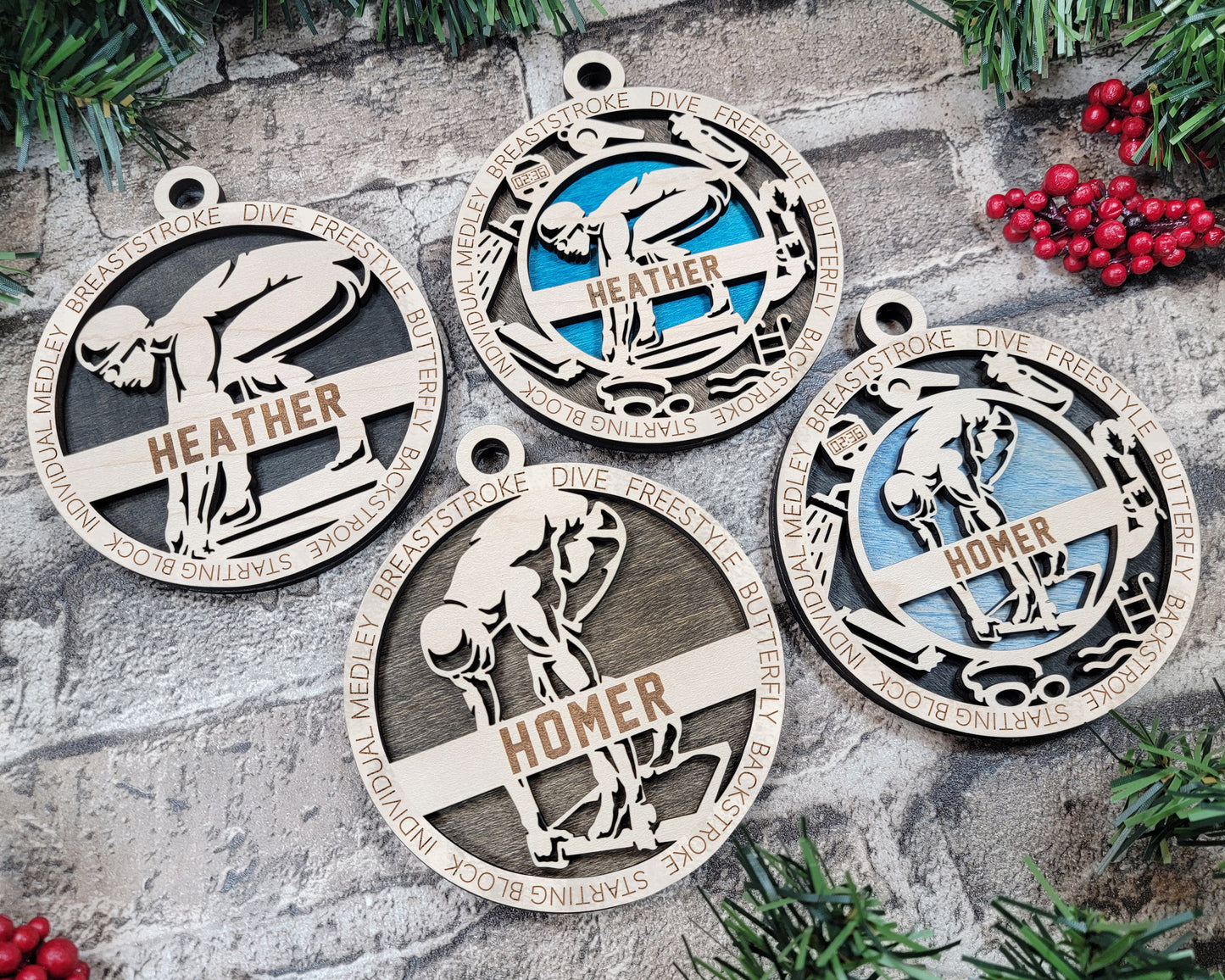 Female Swimming laser cut personalized wood ornament