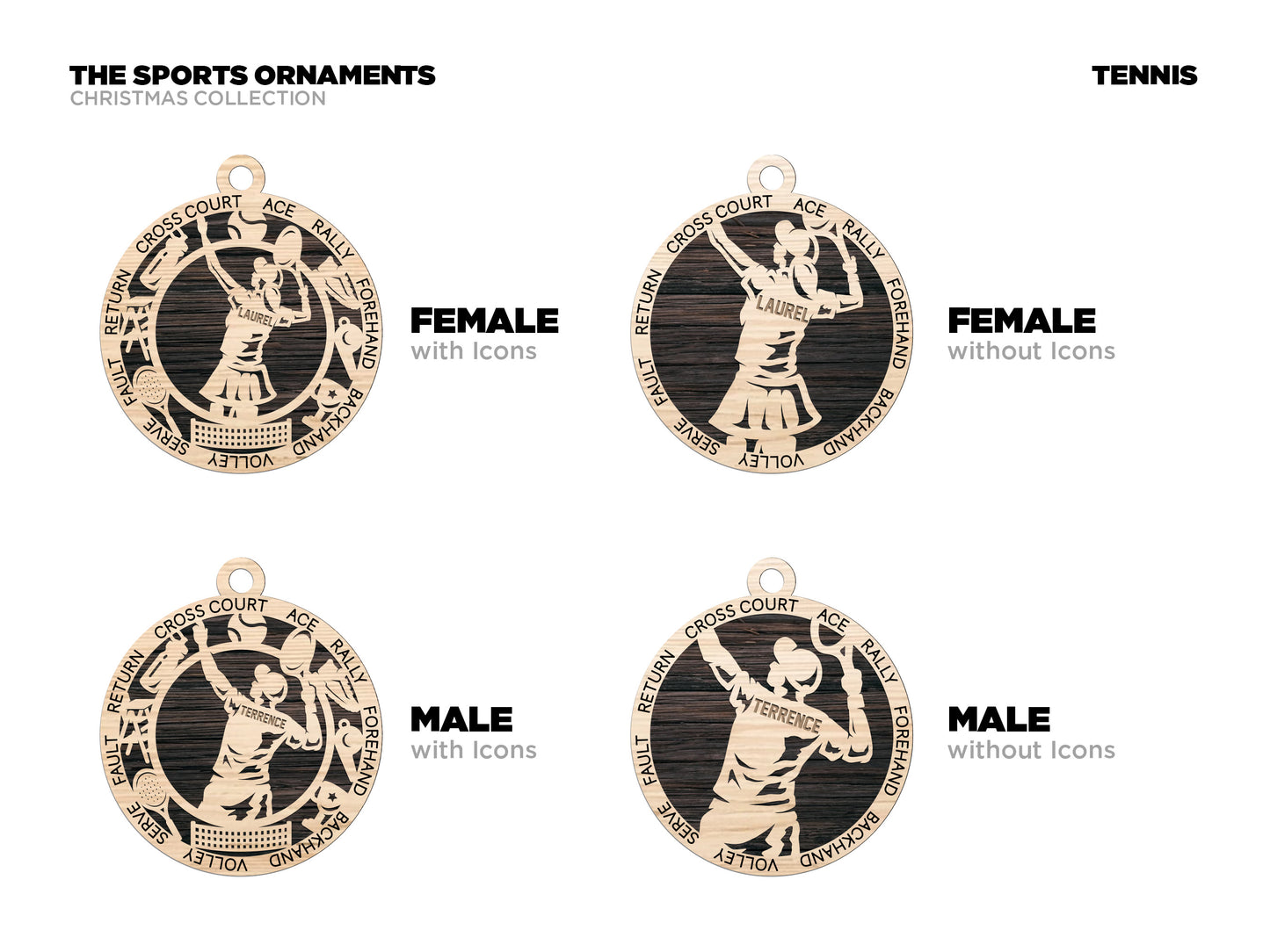 Male Tennis laser cut personalized wood ornament