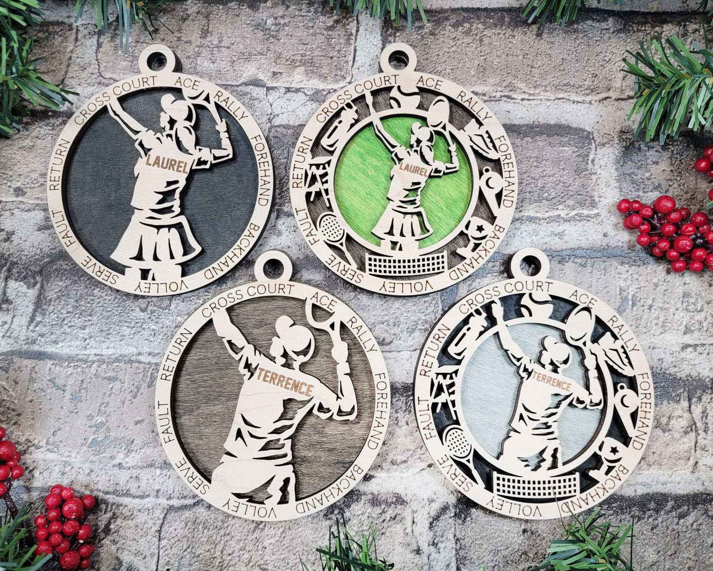 Male Tennis laser cut personalized wood ornament