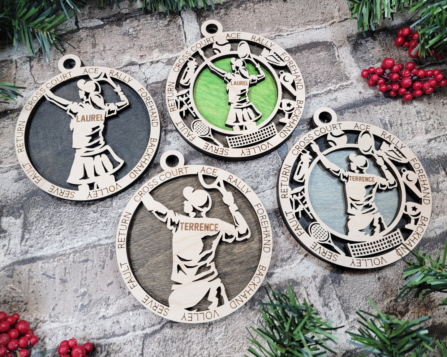 Male Tennis laser cut personalized wood ornament