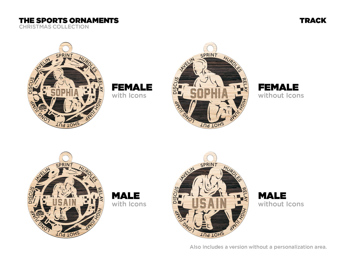 Female Track & Field laser cut personalized wood ornament