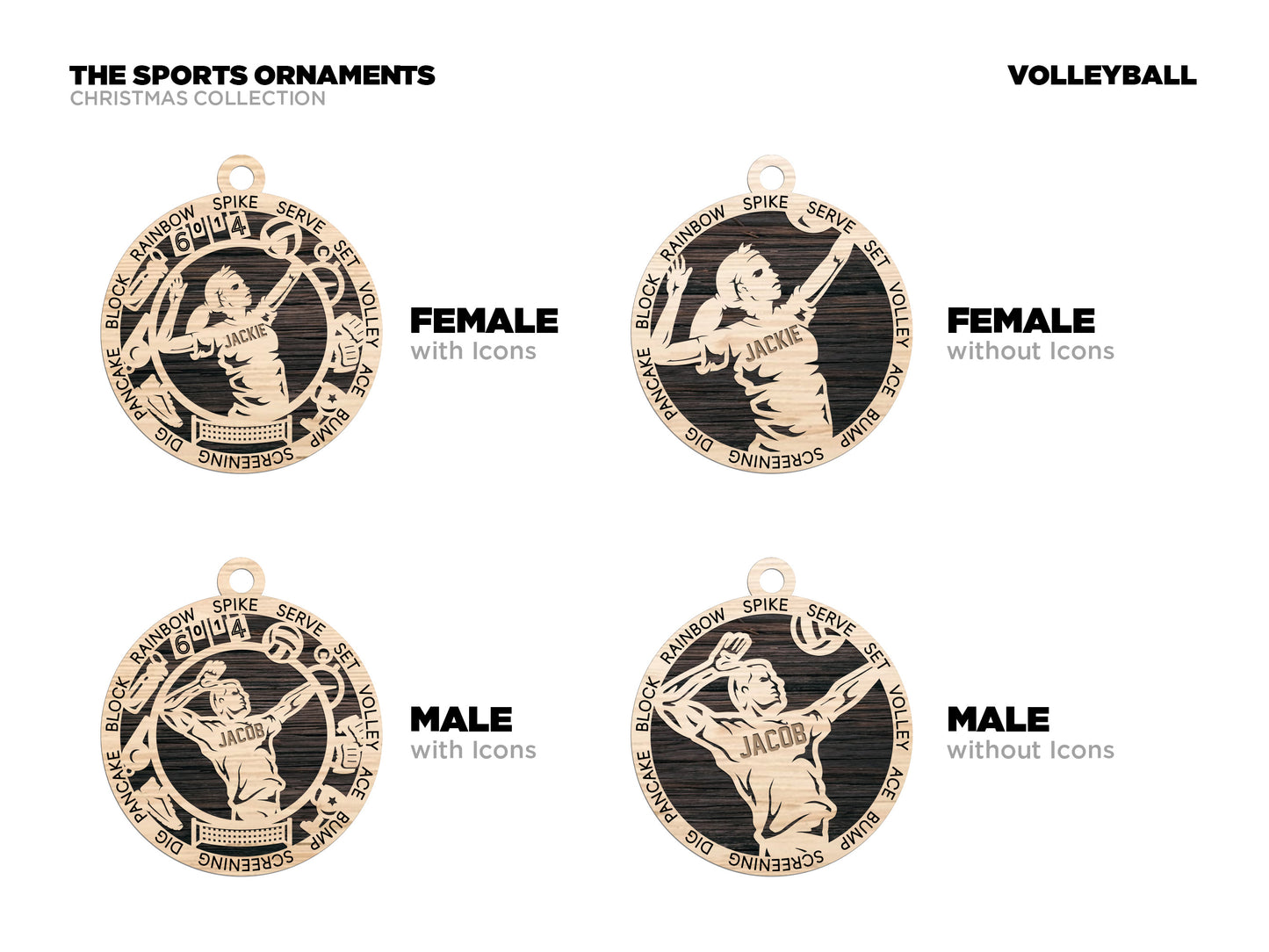Male Volleyball laser cut personalized wood ornament