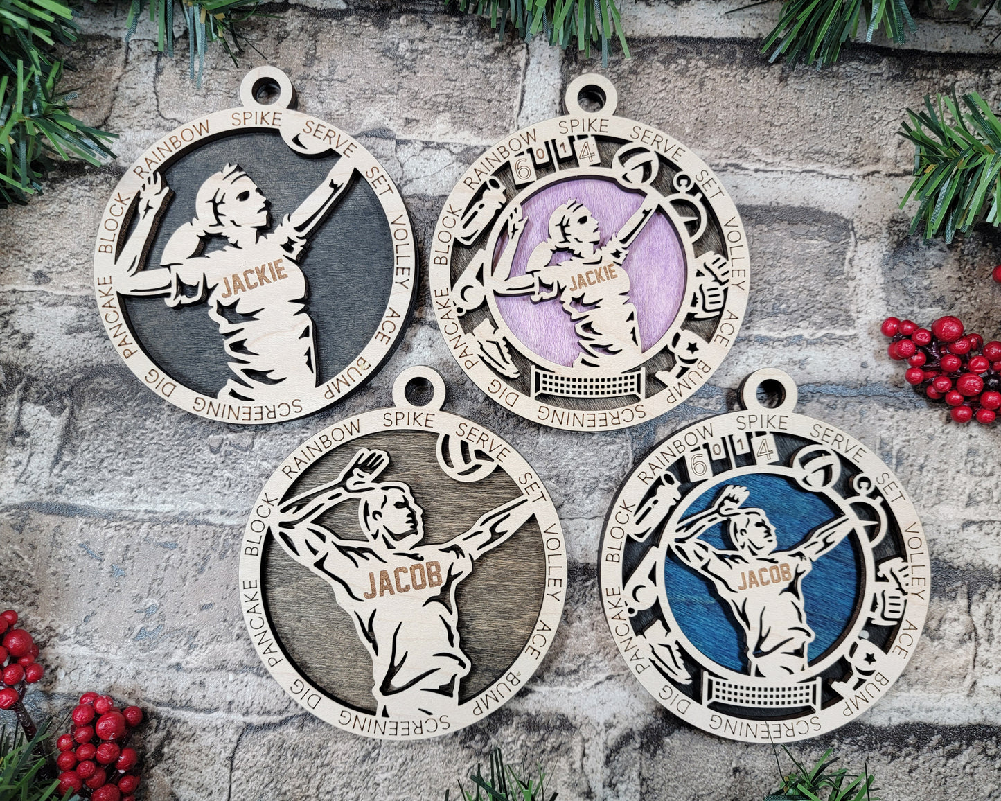 Male Volleyball laser cut personalized wood ornament