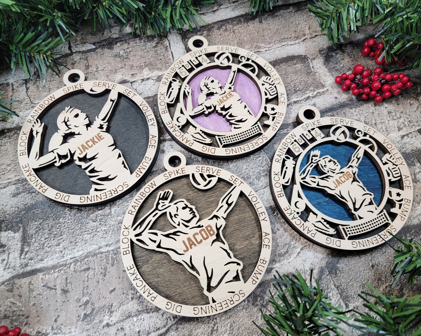 Male Volleyball laser cut personalized wood ornament