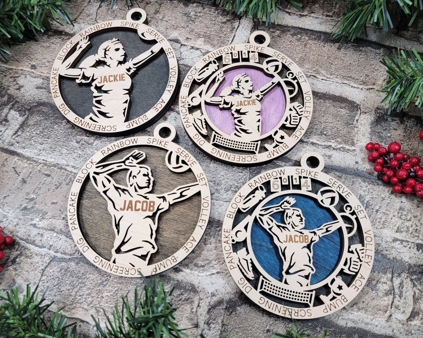 Female Volleyball laser cut personalized wood ornament