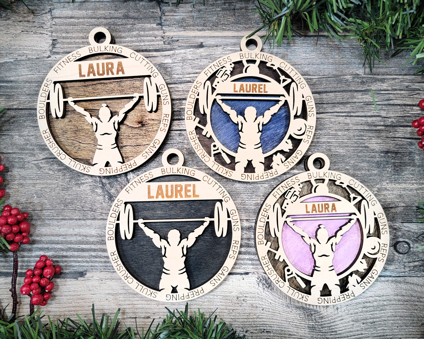 Male Weightlifting laser cut personalized wood ornament