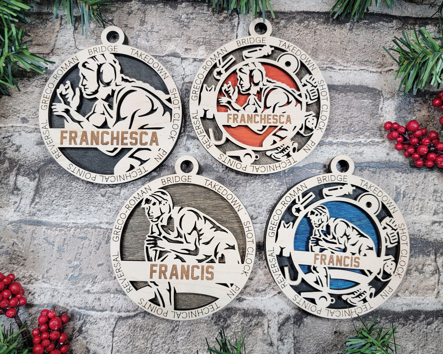Male Wrestling laser cut wood ornament