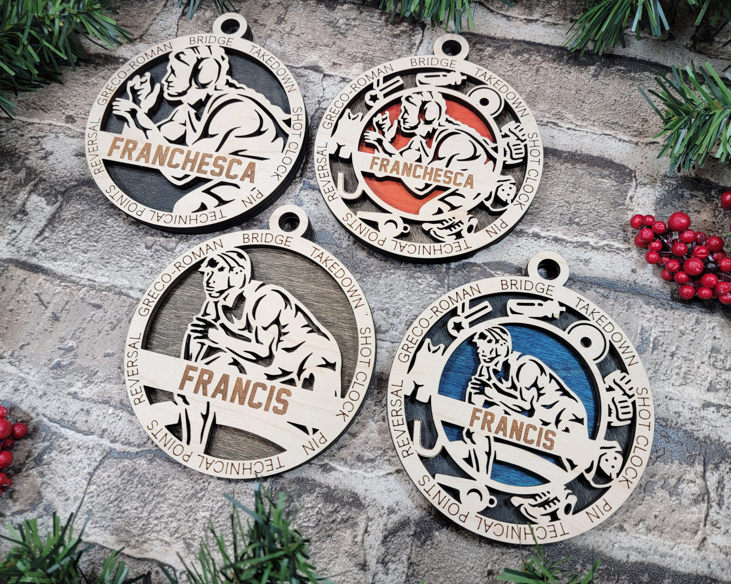 Male Wrestling laser cut wood ornament