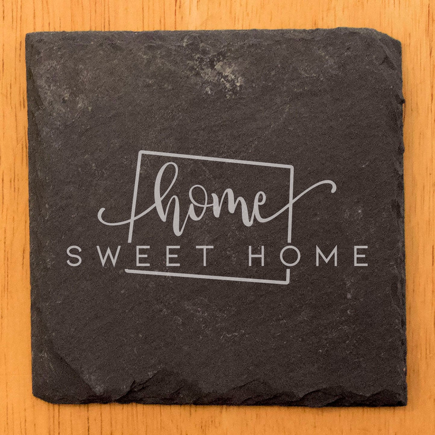 Rustic Slate Coasters Set of 4, Round 4" with 'Home Sweet Home' Colorado Design, Perfect Gift for Holidays, Birthdays, Housewarming, She-Shed, Man Cave, Made in Oregon, USA, Natural Chipped Edge