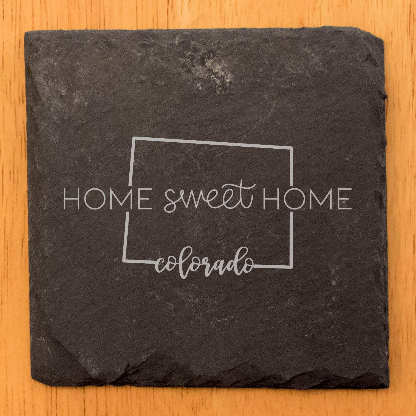 Rustic Slate Coasters Set of 4, Round 4" with 'Home Sweet Home' Colorado Design, Perfect Gift for Holidays, Birthdays, Housewarming, She-Shed, Man Cave, Made in Oregon, USA, Natural Chipped Edge