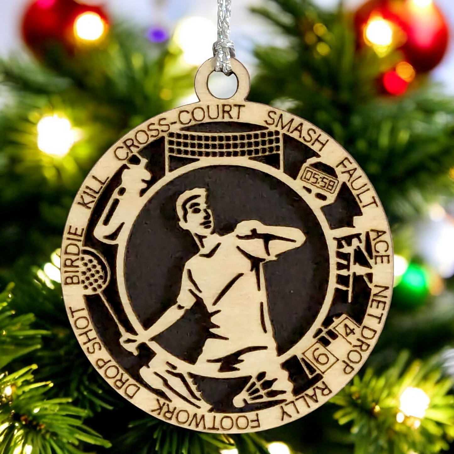 Personalized 3" Handcrafted Male Badminton Christmas Ornament - Laser Cut Wooden Holiday Decoration for Badminton Enthusiasts