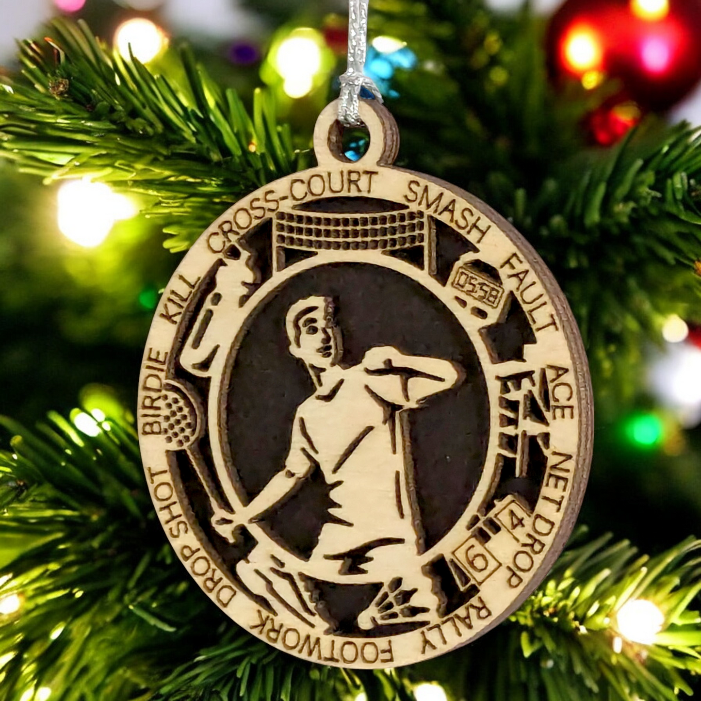 Personalized 3" Handcrafted Male Badminton Christmas Ornament - Laser Cut Wooden Holiday Decoration for Badminton Enthusiasts