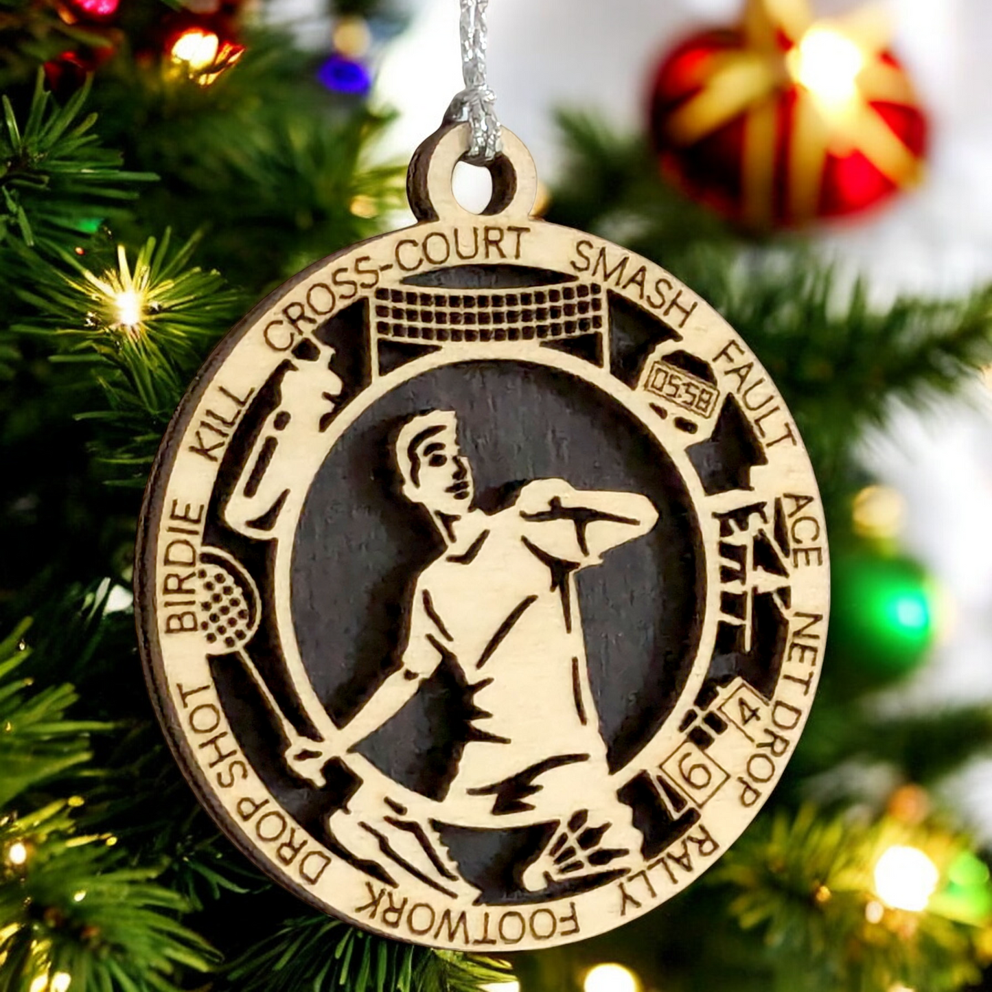 Personalized 3" Handcrafted Male Badminton Christmas Ornament - Laser Cut Wooden Holiday Decoration for Badminton Enthusiasts