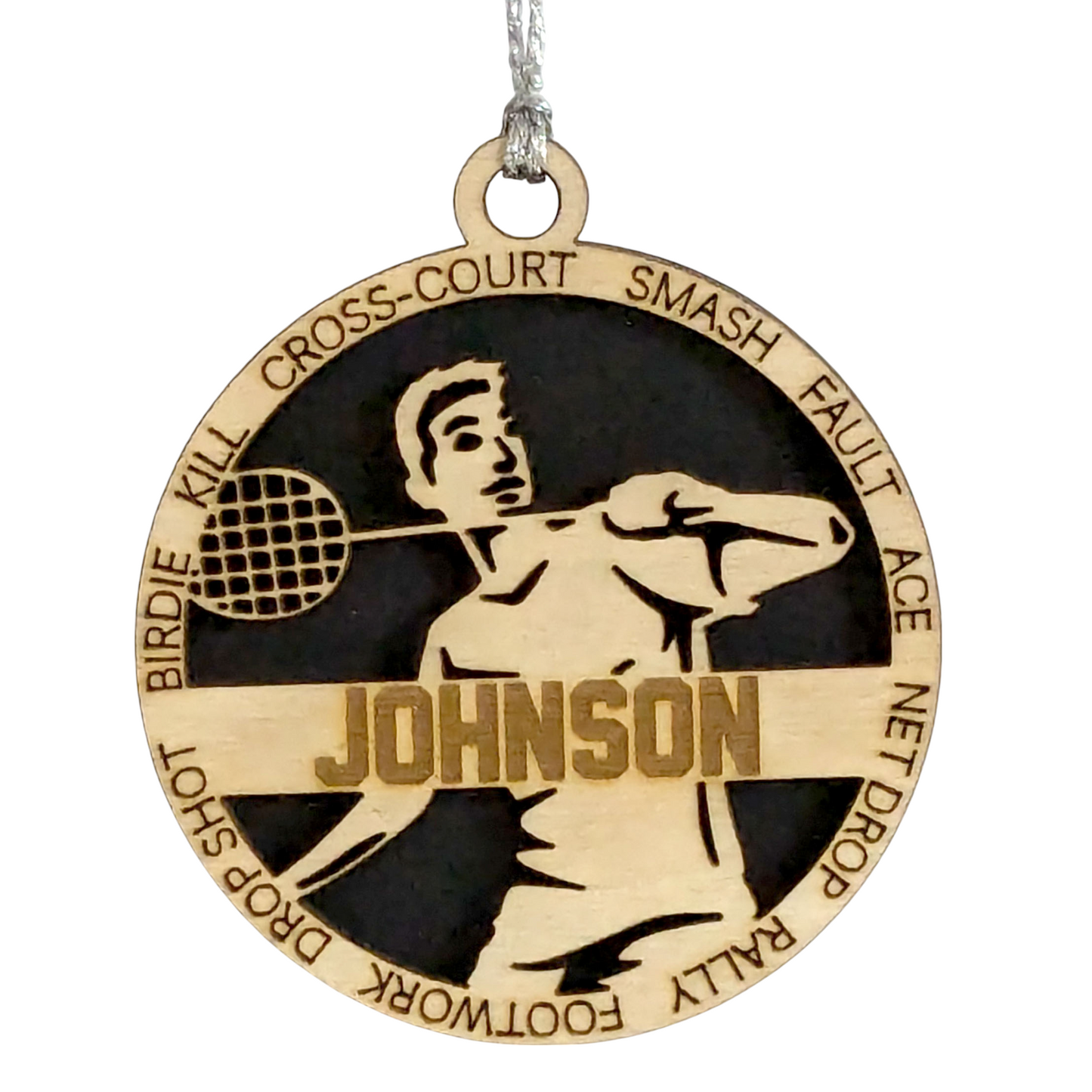 Personalized 3" Handcrafted Male Badminton Christmas Ornament - Laser Cut Wooden Holiday Decoration for Badminton Enthusiasts