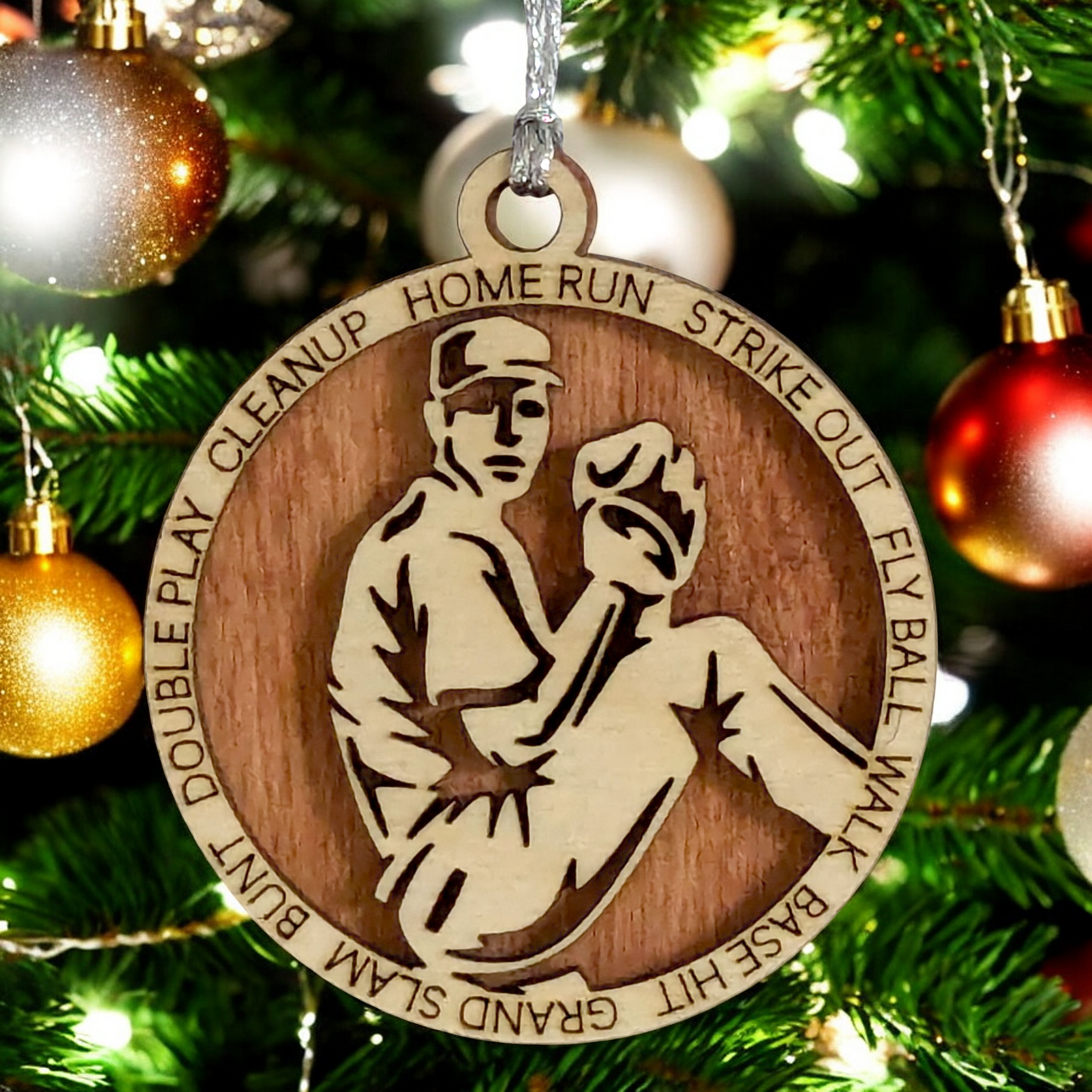 Custom 3" Laser Cut Handcrafted Wooden Christmas Ornament for Male Left-Handed Baseball Pitcher - Personalized Baseball Player Holiday Decor and Gift